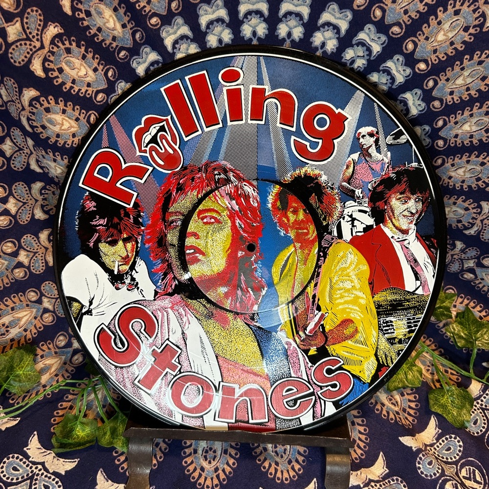 VTG PAINTED VINYL RECORD ROLLING STONES ART